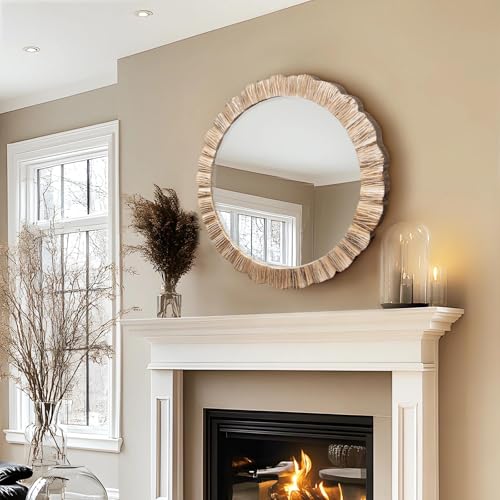 35" Large Round Wood Mirror