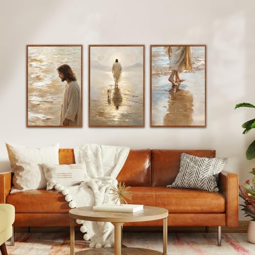 KAlRNE Large Jesus & Sheep Wall Art Christian Bible Decor Set (3 Count)
