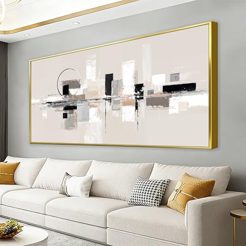 Large Gold Framed Wall Art For Living Room Painting Black White Wall Art Prints Minimalist Grey Brown Abstract Art Modern Canvas Art Wall Decor Picture For Bedroom Office Home Decor 29" × 58"