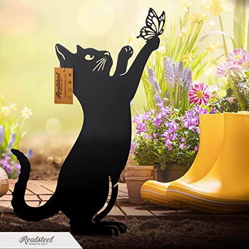I 3 Pack Steel Cat Garden Decor I Outdoor Yard Decorations I Gift for Cat Lovers I Lawn Ornaments and Statues I Garden Signs Decorative Outdoor (3 Count)