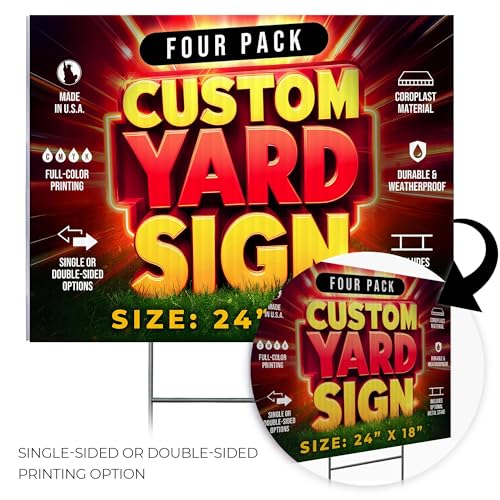 4 Pack 24"x18" Custom Yard Signs with Stakes (4 Count)