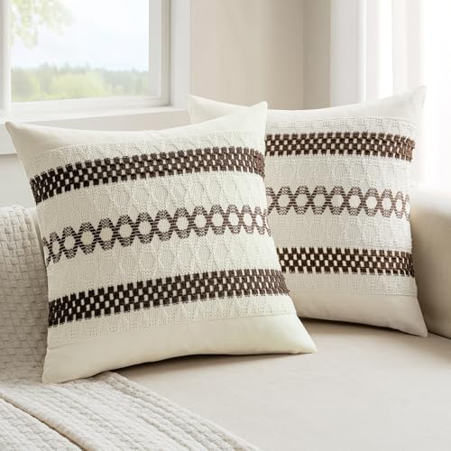 Set of 2 Dark Brown Boho Decorative Pillow Covers 20x20 Inch (2 Count)