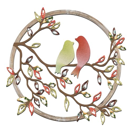 Metal Wall Art Bird on Tree Branch Silhouette Bird Hanging Ornament Porch Wall Decor for Living Room Outdoor Garden Bedroom Office Housewarming Party Decoration