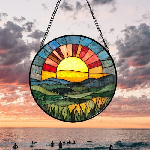 Sunset Gradient Stained Glass Window Hanging Suncatche Gift for Women 15"