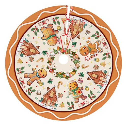Gingerbread Christmas Tree Skirt Beige Decorations Christmas Gingerbread Tree Ornaments Holiday Party House Decor Xmas Trees Mat 48 inches