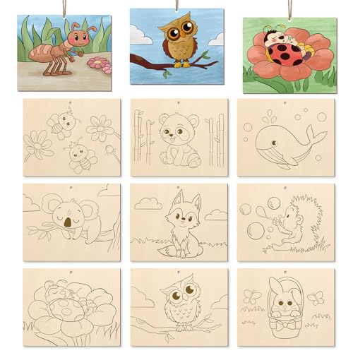 10 Pieces Large Cute Animals Unfinished Wood Crafts to Paint for Adults