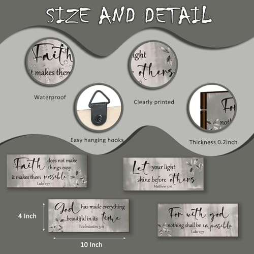 4 Pieces Black Silver Bathroom Decor Bible Verses Wall Art Wooden Abstract Office Christian Wall Sign Religious Art for Women Office Home Bedroom Living Room (4 Count)