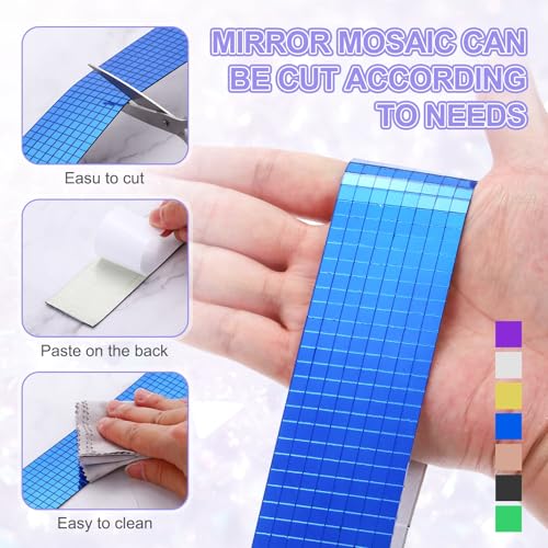 Self Adhesive Glass Mirror Mosaic Tiles 3200 Pcs 5 x 5 mm Disco Tiles for Craft Decoration Glass Mirror Disco Ball 2 Rolls (2 Count)