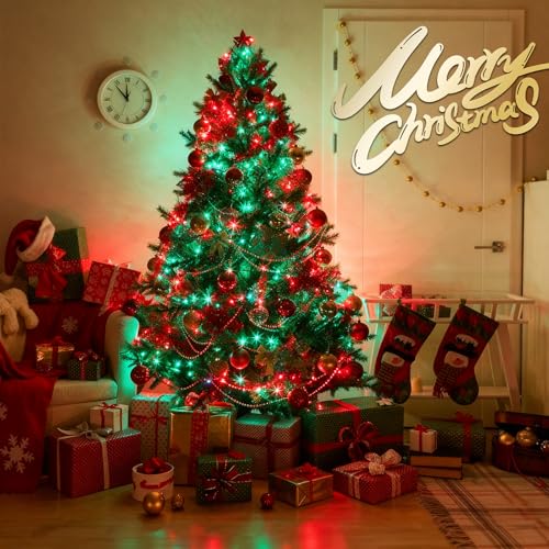 Christmas Lights 50FT 200 Count Incandescent Bulbs Red and Green Mini Lights with Green Wire for Christmas Tree