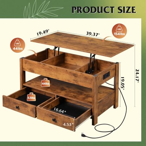 Lift Top Coffee Table with LED and 2 Drawers