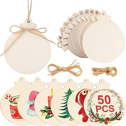 50PCS DIY Wooden Christmas Ornaments (50 Count)