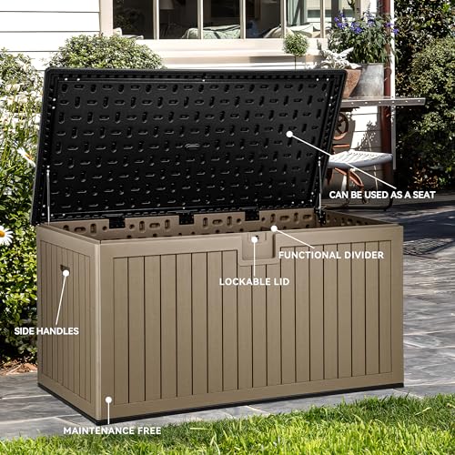 260 Gallon Large Deck Box with Divider & Side Handles