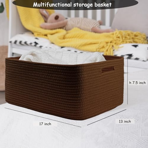 Cotton Rope Woven Basket with Handles for Shelves