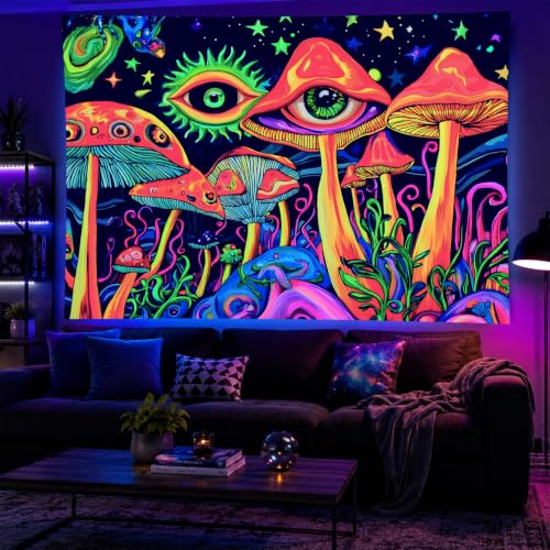 Trippy Mushroom Tapestry 78x59 Inch Uv Reactive