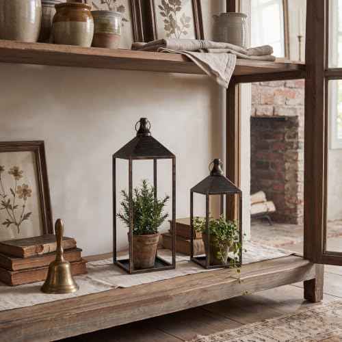 17" 13" Vintage Farmhouse Decorative Lanterns Indoor Outdoor with Candles (24 Count)