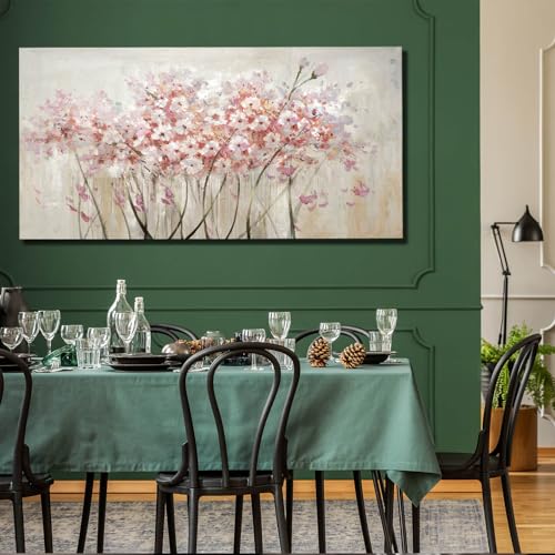 White Floral Oil Painting Canvas Art Wall Decor Modern Botanical Picture Graffiti Wall Art for Bedroom Living Room Kitchen Office 24" x 48"