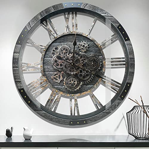 27" Real Moving Gears Large Wall Clock with Toughened Glass Cover