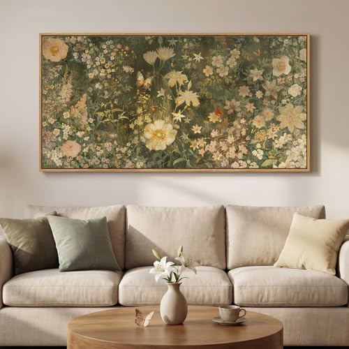 Large Framed Vintage Floral Botanical Wall Art for Living Room