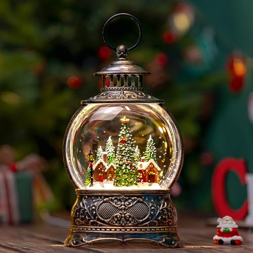 Christmas Snow Globes Water Lantern with Christmas Tree Village