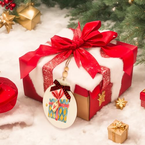 50PCS 4" Blank Wooden Ornaments for Crafts with Plaid Bows and Beads (50 Count)