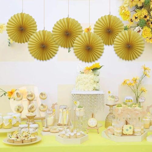 Yellow Birthday Decorations Yellow Hanging Paper Fans Set DIY 6 Pcs (6 Count)