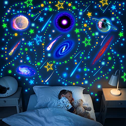 495 Pcs Glow in The Dark Planets Stars Wall Decals for Ceiling Glow