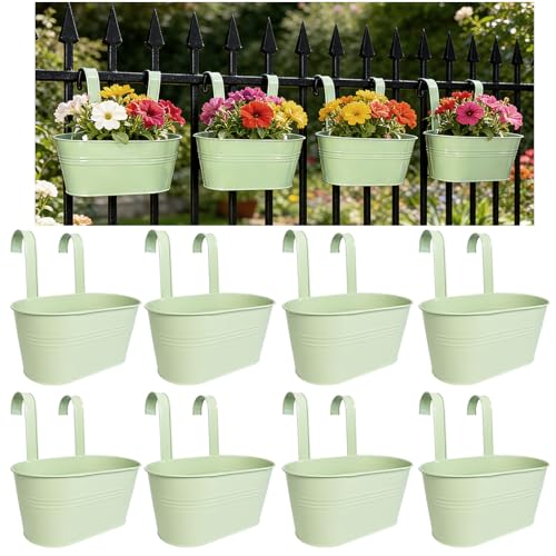 8 Pack 10" Balcony Hanging Metal Fence Planters Flower Pots (8 Count)