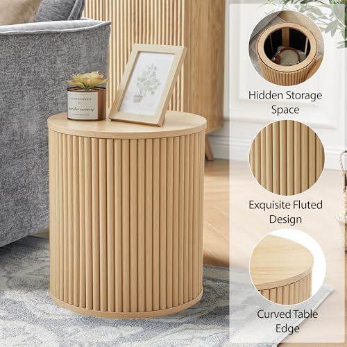 Small Round Side Table Fluted Night Stand Set of 2 (2 Count)