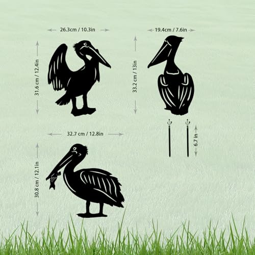 3 Pack Pelican Metal Garden Decorative Stakes (3 Count)