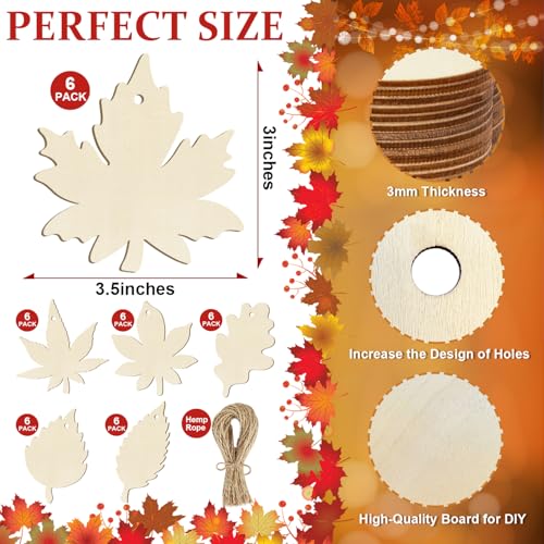 36PCS Wooden Fall Ornaments to Paint Thanksgiving Decorations (36 Count)