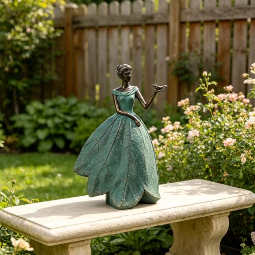 Fairy Statue Leaf Angel Girls with Dragonfly 7.4 x 5.25 x 12 Inch