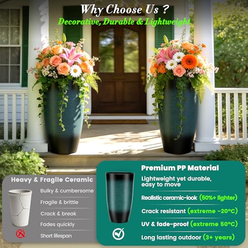 Autodaya 24" Tall Large Outdoor Planters for Plants Set of 2 (2 Count)
