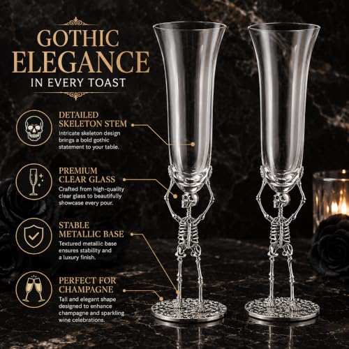 Stemmed Skeleton Champagne Flute Glasses Set of 2 (2 Count)