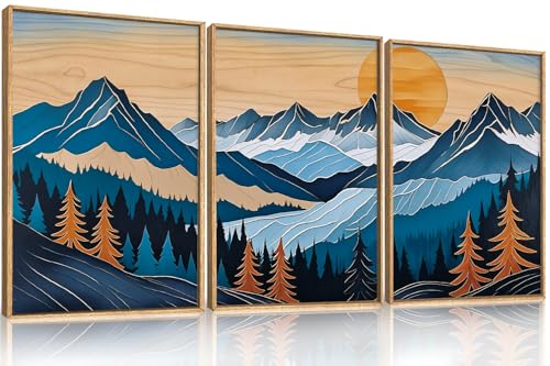 Boho Vintage Mountain Framed Canvas Wall Art Set