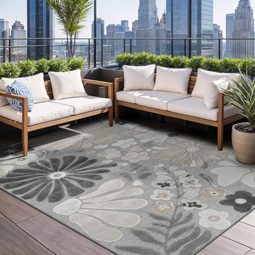 Outdoor Rug 8x10 Modern Floral Tropical Area Rugs for Outdoor and Indoor Patio Easy to Clean Non Shedding Living Room Porch Garden Washable Outside Carpet (80 Sq Ft)