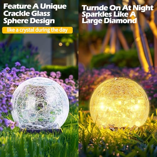 Garden Solar Ball Lights Outdoor Waterproof 80LED Cracked Glass Globe 5.9'' (2 Count)