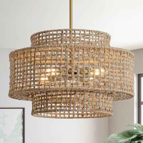 17.7" Rattan Chandelier for Dining Room