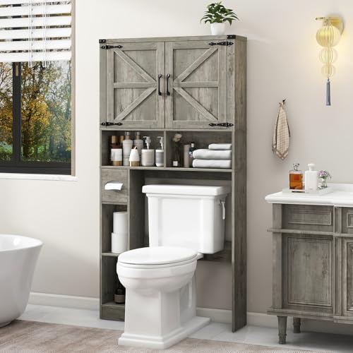 Over The Toilet Storage Cabinet with 2 Barn Doors