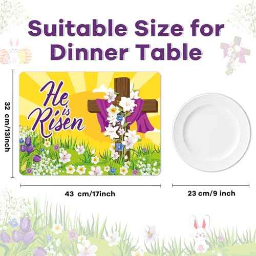 Happy Easter Placemats Set of 6 He is Risen Plastic Table Mat 17×13×0.04in (6 Count)