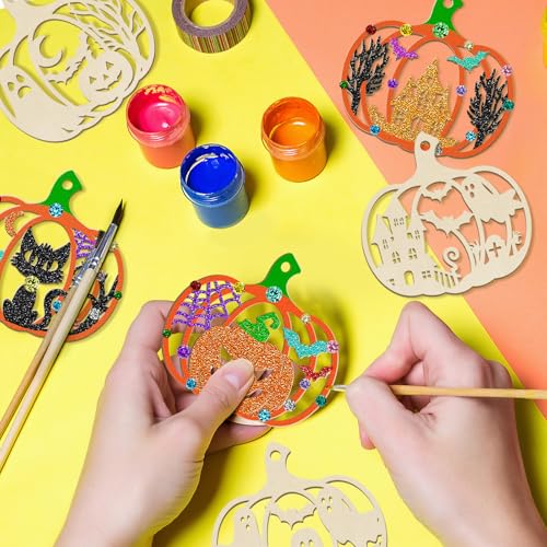 36PCS Wooden Pumpkins Ornaments to Paint Halloween Thanksgiving Decoration Cutouts Unfinished 3.5 inches (36 Count)