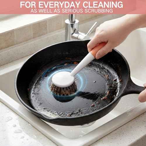 12 Pack Long Handle Dish Scrub Brush Stiff Bristles (12 Count)