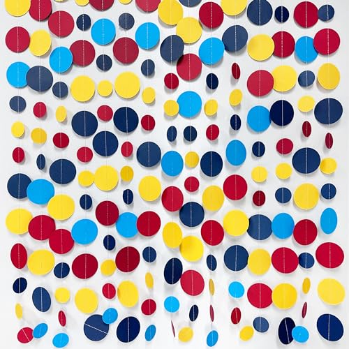 Red Blue Yellow Party Decorations Circle Dots Garland Hanging Paper Polka Dot Streamer for Carnival Circus Clown Fiesta Festivals Birthday Wedding Bridal Shower Wedding Shower Party Supplies