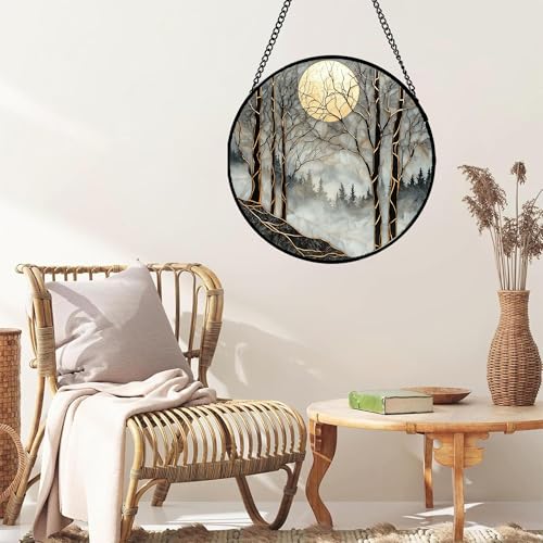 Night View of The Forest Stained Glass Window Hanging Gifts for Women 6.3"
