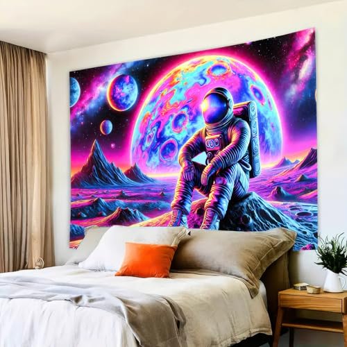 Blacklight Tapestry Astronaut Cosmic UV Backdrop 78 x 59 Inch