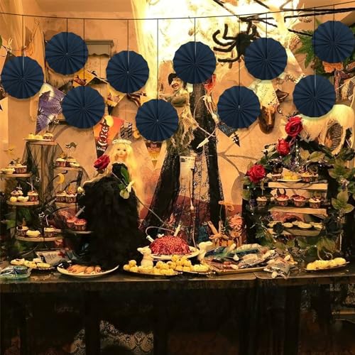 Black Party Decorations Black Hanging Paper Fans Set DIY 8in