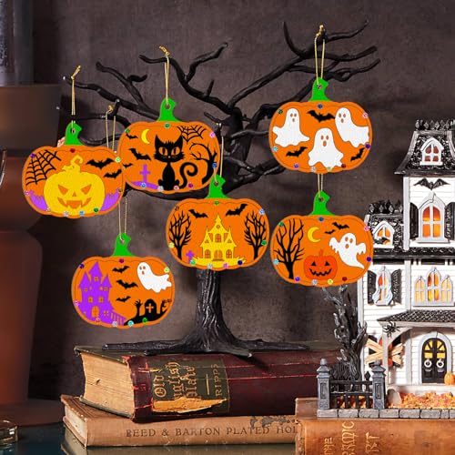 36PCS Wooden Pumpkins Ornaments to Paint Halloween Thanksgiving Decoration Cutouts Unfinished 3.5 inches (36 Count)
