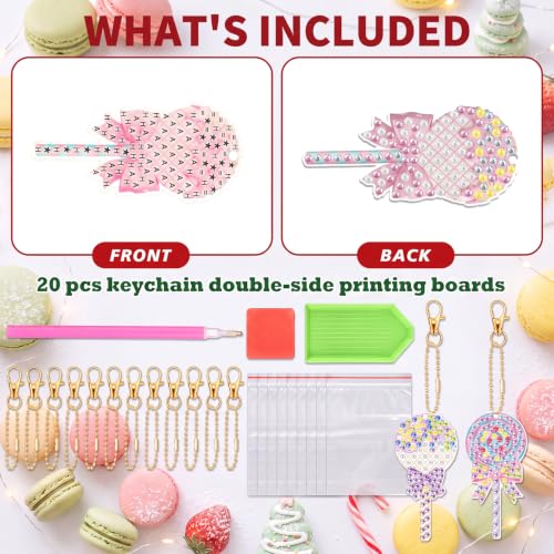 20 Pcs Christmas Macaron Candy Diamond Painting Keychain Kits 5d DIY Diamond Art Pendants Double Sided Hanging Key Chains for Christmas Party Decoration DIY (20 Count)