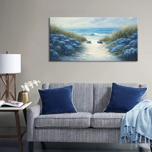 Romantic Beach Wall Art for Living Room Blue Sea Turtle Lovers Canvas Painting Prints Ocean Sandy Romance Flowers Large Bedroom Office Decor Artwork