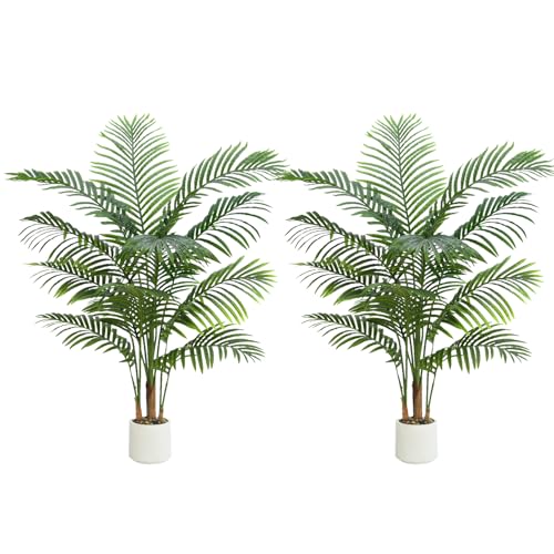2 Pack Artificial Palm Tree Indoor Plant 4FT Tall Fake Tropical Palm Tree in Pot