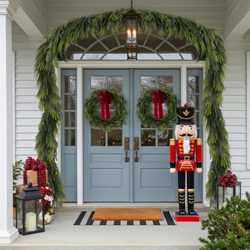 2 PCS Christmas Garland Norfolk Pine Garland Real Touch Faux Christmas Greenery Xmas Garland for Mantle